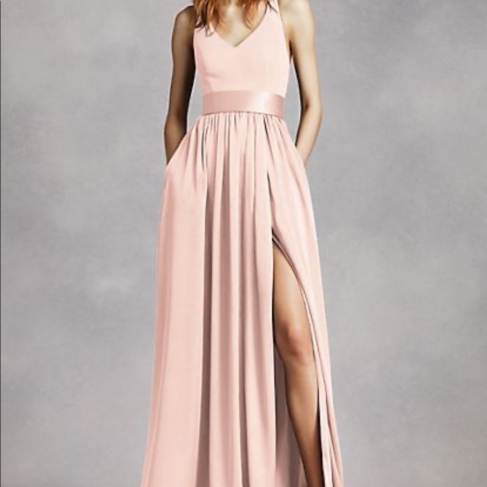 V Neck Halter Gown with Sash - Bridesmaid